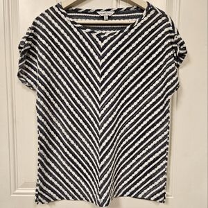 Emma James blue white knit cotton blend blouse size L